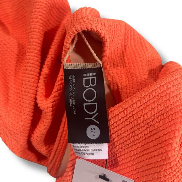 NEW Cotton on Orange One Piece Swimsuit Small Ribbed Textured Cheeky Swim NWT - Picture 11 of 11